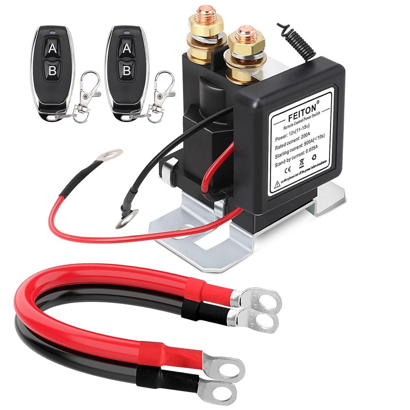 FEITON 500A Starting 200A Rated Wireless Battery Disconnect Switch & 4 AWG 1FT Battery Cables Set, Remote Kill Switch for Car Truck DC12V Anti-Theft Prevent Battery Drain Battery Switch Isolator On Off - Image 1